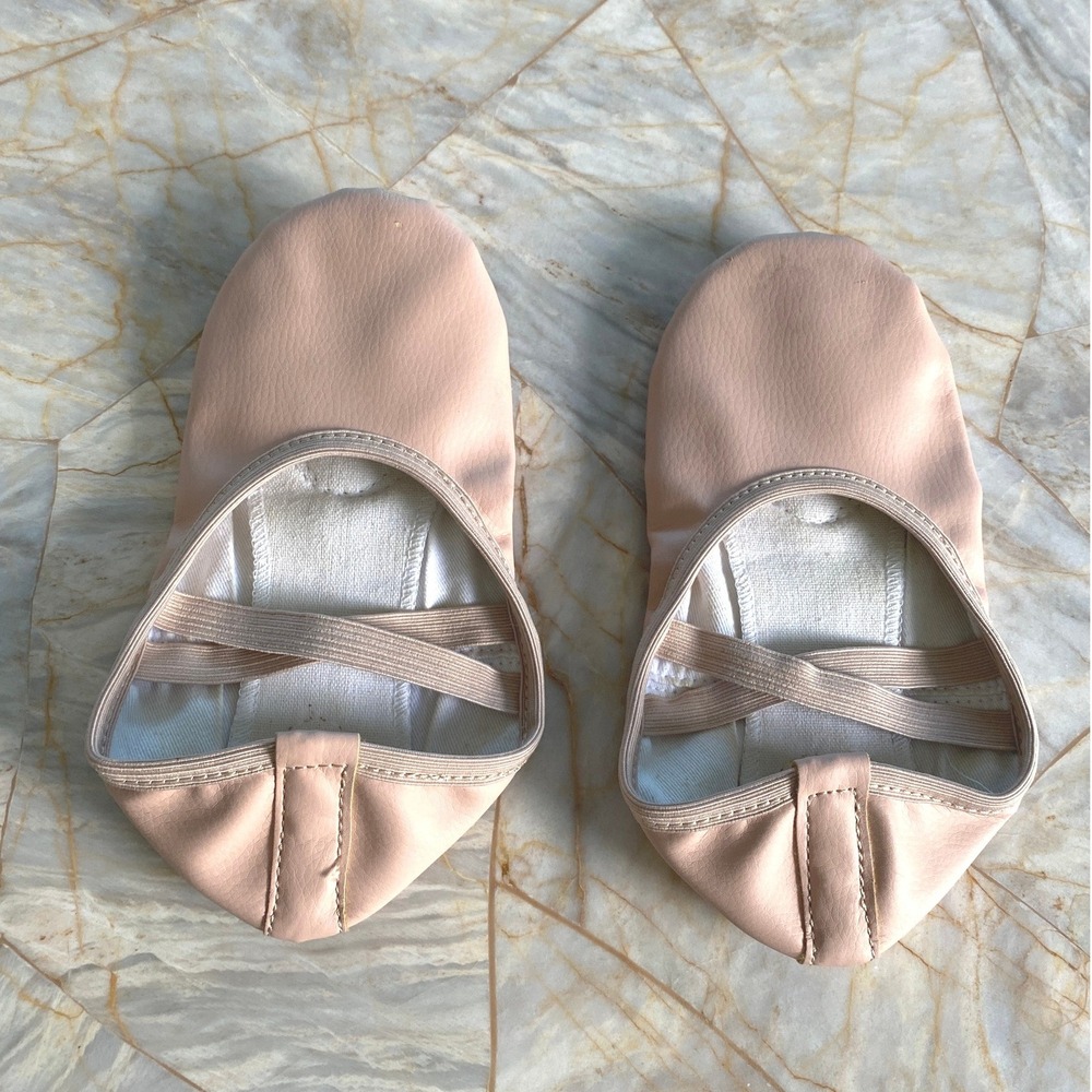 Stella Pink Leather Split Sole Ballet Slippers Criss Cross Elastic Dance Shoes